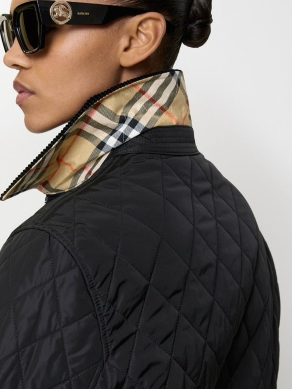 Burberry Diamond Quilted Barn Jacket Black w/Burberry Plaid lining .